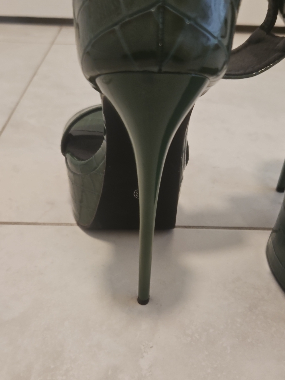 Green Croc-Embossed Platform Ankle-Strap Heels - Picture 3 of 5